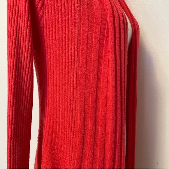 Coral Coloured Long Open Cardigan Open work Knitting - Picture 5 of 16
